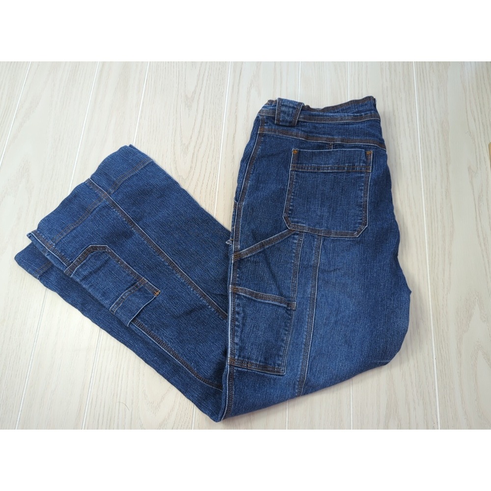 Adolfo Jeans sz 16 wide or flare leg carpenter painter pockets linen cotton